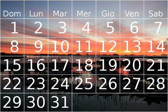 Il calendario mensile ottenuto con Calendar
