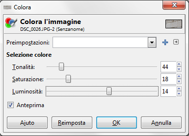 La funzione Colora in Gimp